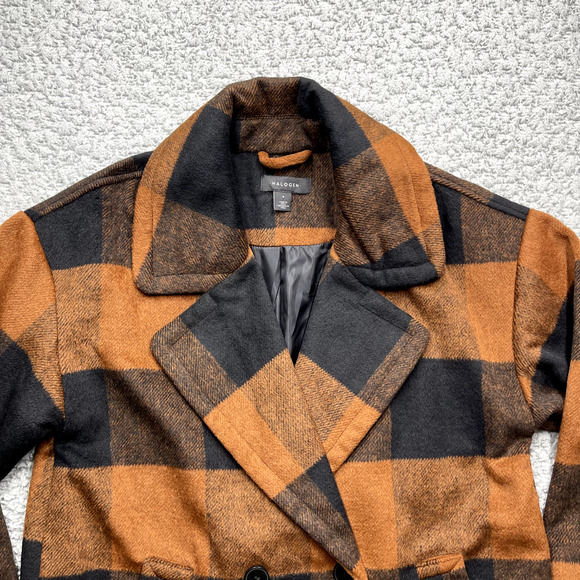 Nordstrom Halogen Pea Coat Womens Small Buffalo Plaid Chore Jacket Heavy Copper - Picture 7 of 12